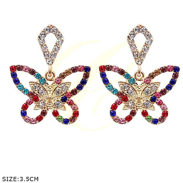 1.4" Rhinestone Butterfly Earrings .68 each pair