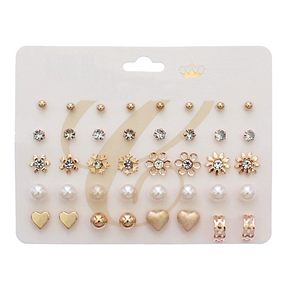 15 Pair Hearts, Flower, Pearl Stud Earring Set .68 each set