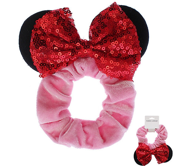 Hair Scrunchie with Mouse Ears & Sequin Bow .68 each