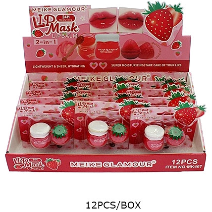 2-in-1 Strawberry Lip Mask + Lip Balm Set 12 sets per display box $1.50 each set