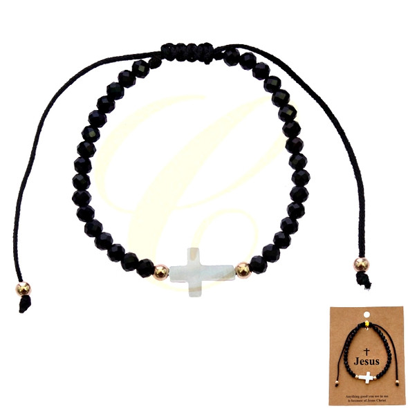 Black Crystal Cross Adjustable Bracelet .68 each