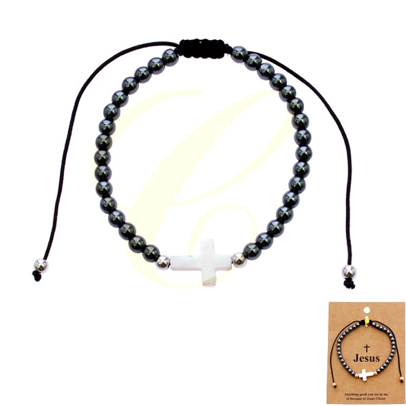 Hematite Cross Adjustable Bracelet .68 each