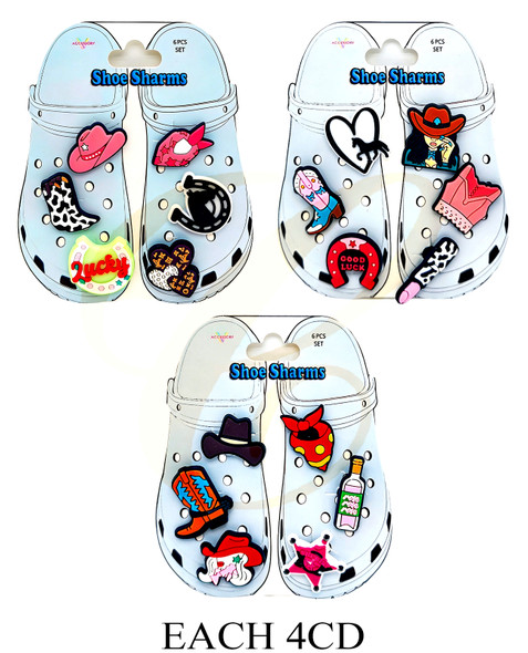 6 Pk Set of Shoe Charms Cowgirl Theme .75 per set