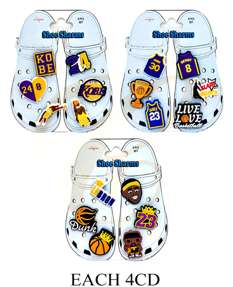 6 Pk Set of Shoe Charms Basketball Theme (2612)  .75 per set