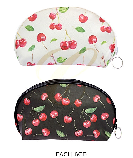 8.2" x 5.5" Cherry Print Zipper All Purpose Cosmetic Bag .68 each