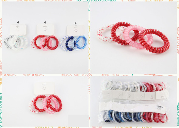 4 Pc Set Patriotic Colors Coil Hair Ties .70 each set