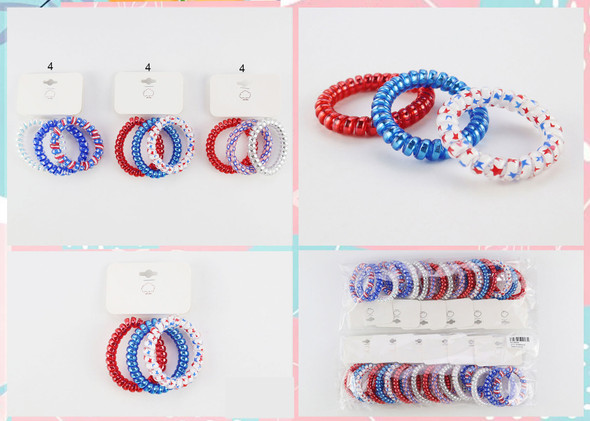 3 Pc Set Patriotic Colors Coil Hair Ties .70 each set