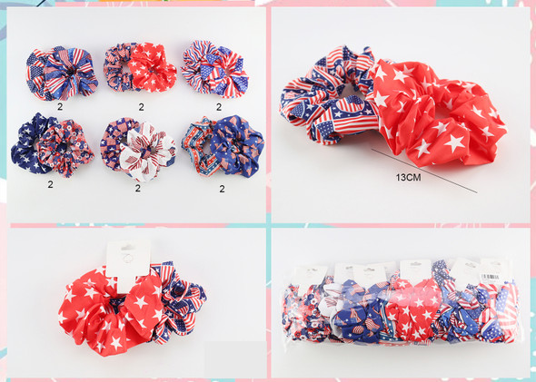 2 Pc Set USA Flag Prints Patriotic Scrunchies .70 each set