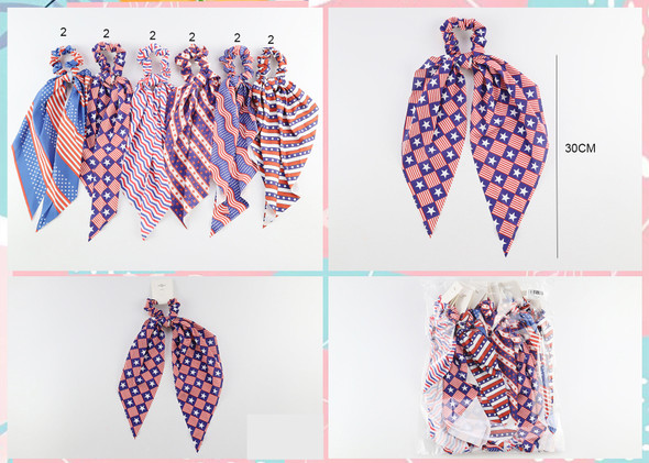 12" USA Flag Prints Patriotic Gator Clip Hair Bow .70 each