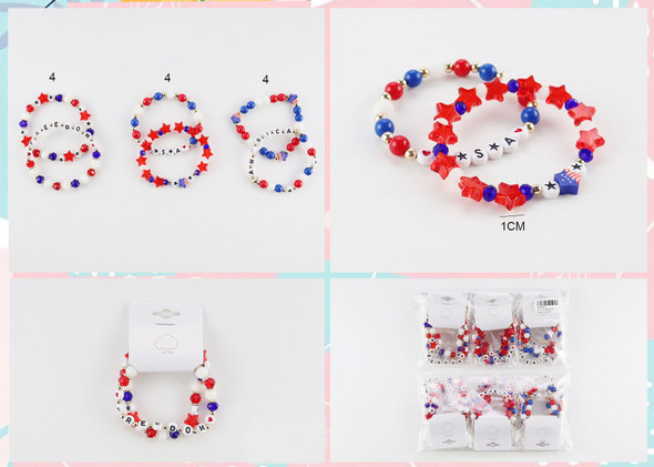 2 Pc Set USA Theme Patriotic Bead Bracelet .70 each set
