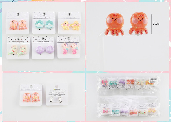 0.8" Kids Ocean Clip Earrings .70 each pair