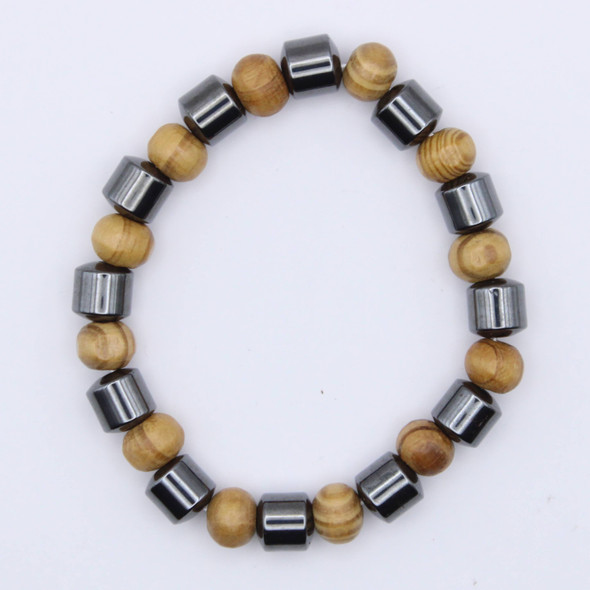 Wood & Hematite Beaded Stretch Bracelet .68 each
