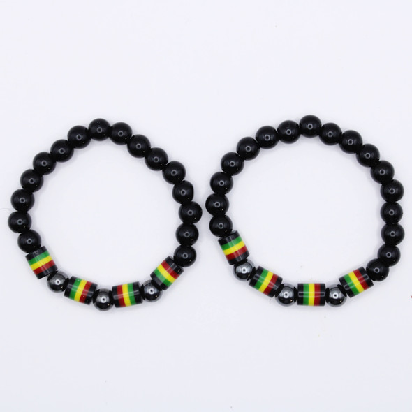 2 Pc Set Rasta Color Beaded Bracelet .68 each set