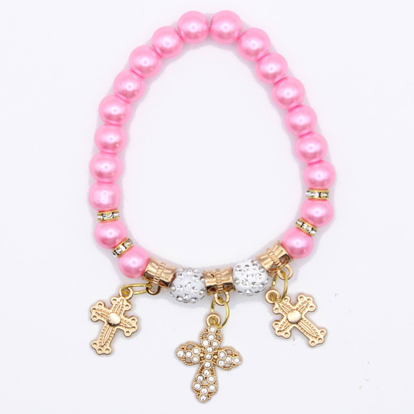 Asst Color Pearl Cross Charm Bracelet .68 each