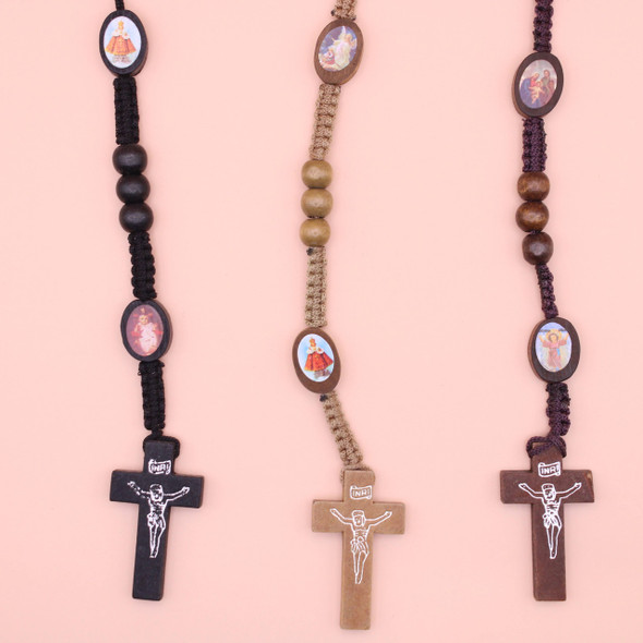 Wood Rosary w/ Wood Cross Natural Colors .68 each