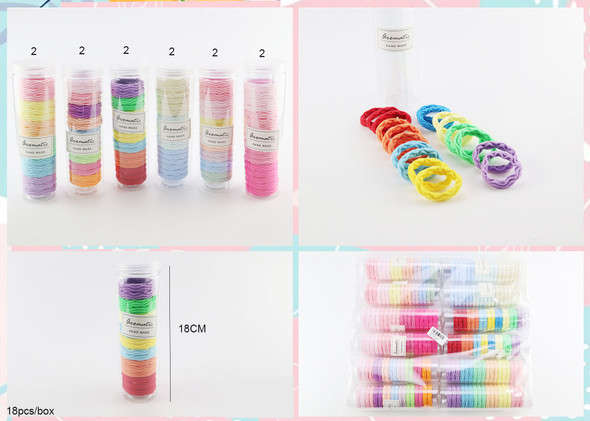 Tube of 18 Colorful Soft Hair Ties 12 Tube per pack .70 each