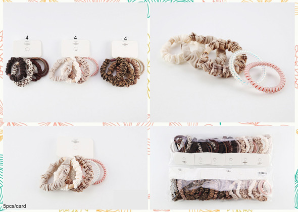 5 Pc Set Neutral Mixed Scrunchie & Coil Hair Tie .70 each set
