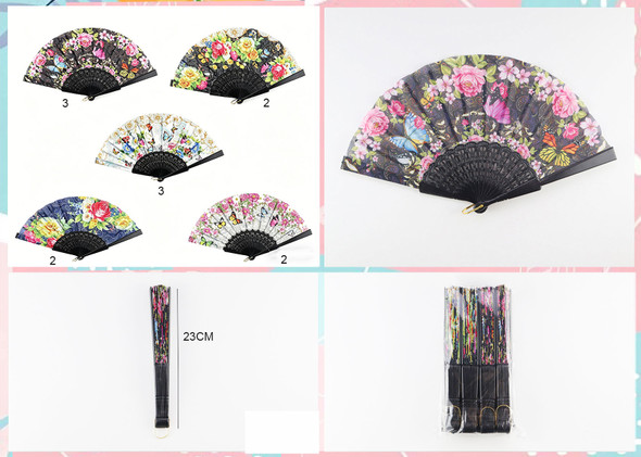 9" Colorful Floral Folding Hand Fan .70 each