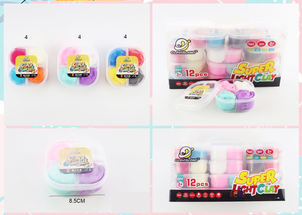3.3" Four Square Super Light Clay 12 pcs per display box .75 each