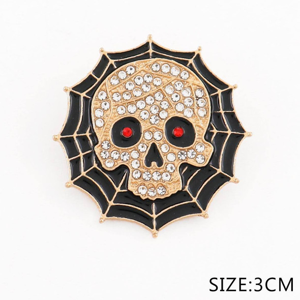 1.2" Halloween Rhinestone Skull Spiderweb Brooch .68 each