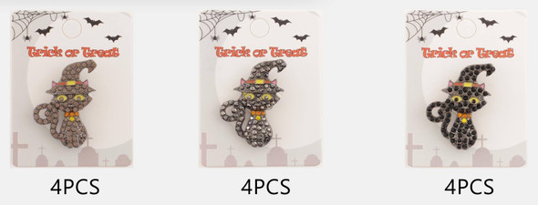 1.8" Halloween Witch Cat Rhinestone Brooch .68 each