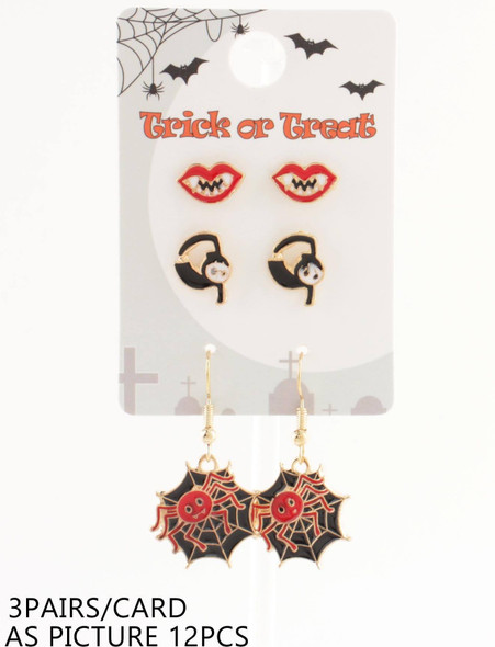 3 Pair Halloween Earring (Spider Web + Vampire Lips + Black Cat) .68 each set