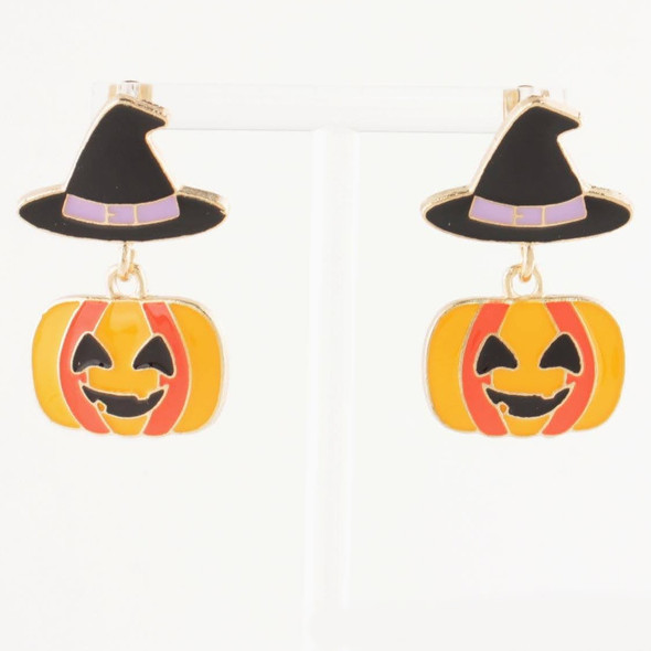 1.5" Witch Hat & Jack-O'-Lantern Halloween Drop Earrings .68 each pair