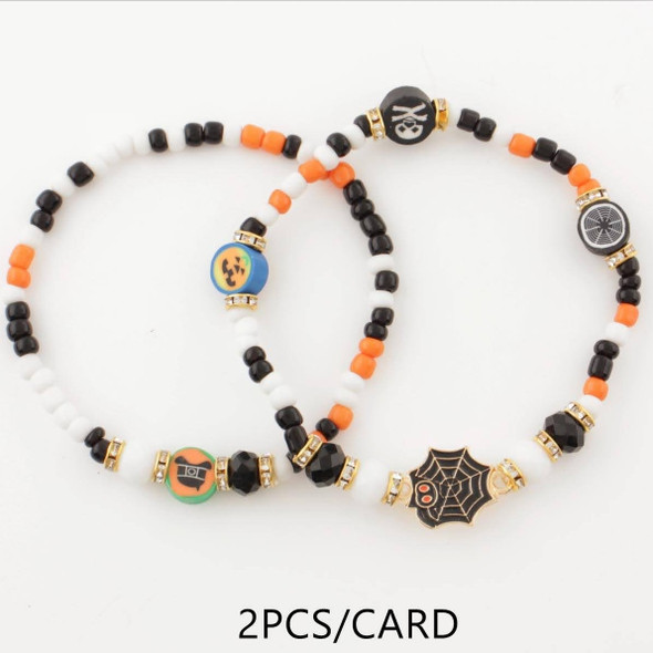 2 Pc Set Spider Web & Skull Accent Halloween Beaded Bracelets .68 each set