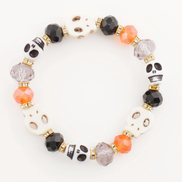 Halloween Skull Mixed Beads Stretch Bracelet .68 each