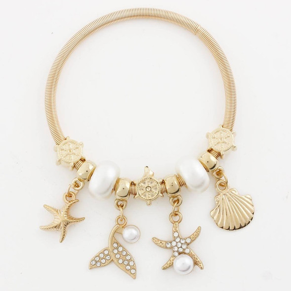 Spring Style Gold & Silver Pearl Beach Charm Bracelet .68 each