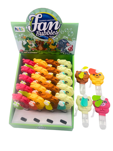 Cute Bear Bubble Blower with Handheld Fan 24 pcs per display box .68 each