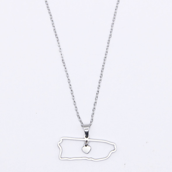 16"-18" Adjustable Stainless Steel Puerto Rico Map Pendant Necklace .68 each
