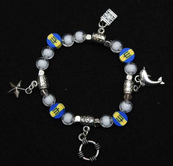 Barbados Flag Fimo w/ Clear Beads Beach Charm Bracelet .68 each