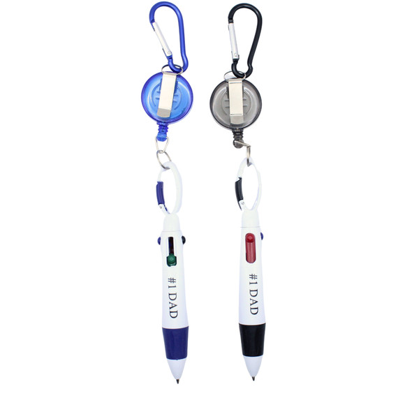 Specialty Imprinted #1 DAD 4 Color Retractable Pen w/ Carabiner Clip .75 ea