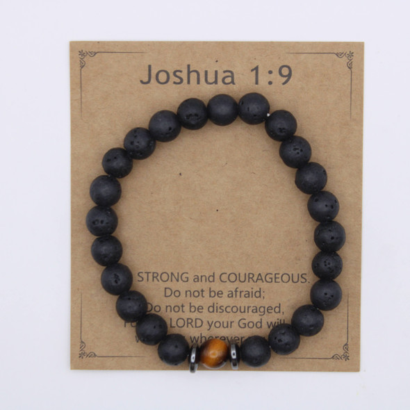 Joshua 1:9 Scripture Tiger Eye Lava Stone Bracelet .70 each