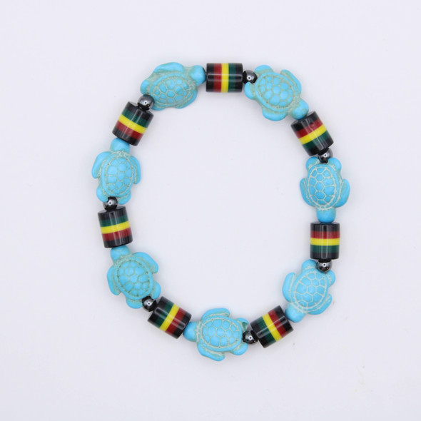 Sea Turtle Turquoise & Rasta Accent Stretch Bracelet .70 each