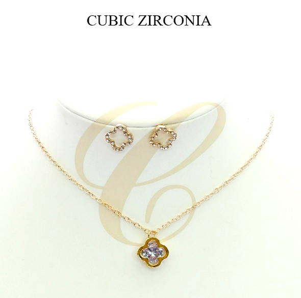 Cubic Zirconia Quatrefoil Necklace & Earring Set .70 each set
