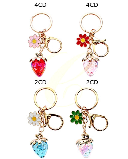 3.9" Strawberry & Daisy Charm Keychain with Lobster Clasp .70 each