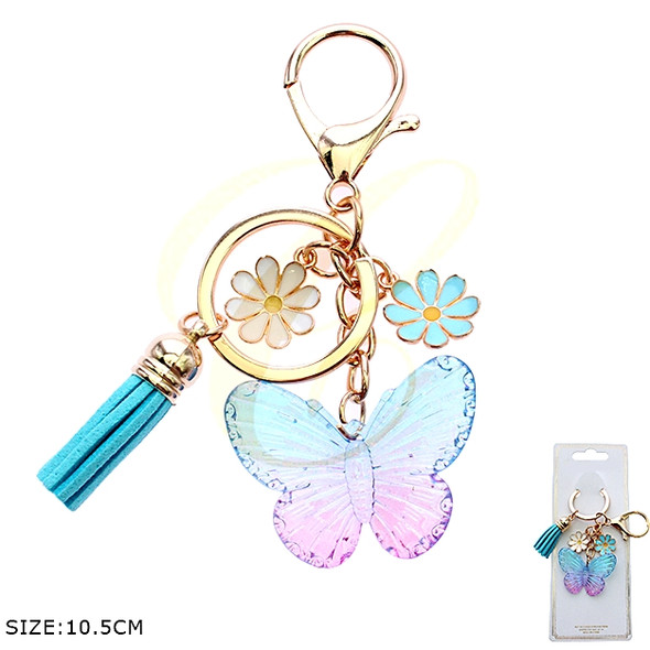 4.1" Butterfly & Daisy Tassel Charm Keychain with Lobster Clasp .70 each