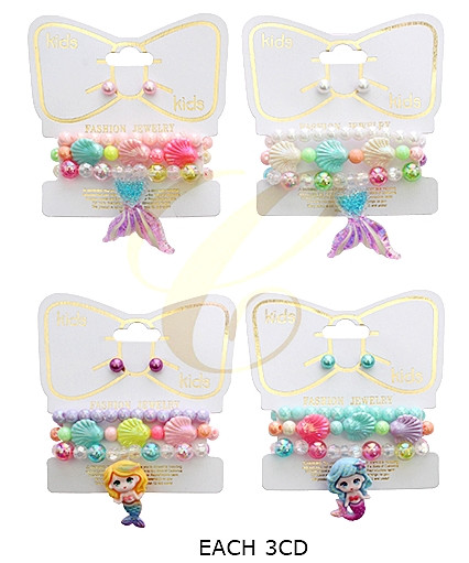 Kids Mermaid Bracelet & Stud Earring Set .70 each