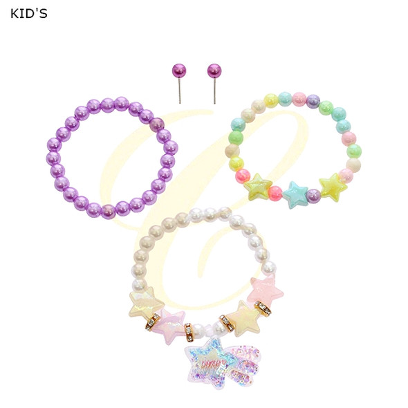 Kids Star & Bear Bracelet & Stud Earring Set .70 each