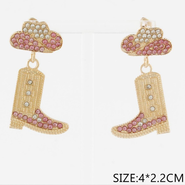 1.5" Rhinestone Cowgirl Boot Drop Earrings with Hat Stud .70 each pair