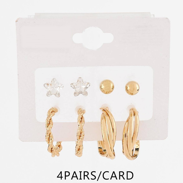 4 Pair Fashion Earring Set Stars, Studs & Hoops .70 each set