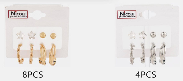 4 Pair Fashion Earring Set Stars, Studs & Hoops .70 each set