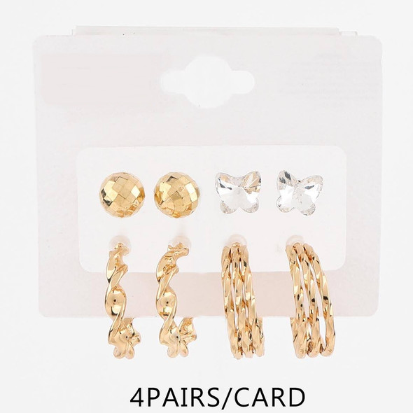 4 Pair Fashion Earring Set Butterfly, Studs & Hoops .70 each set