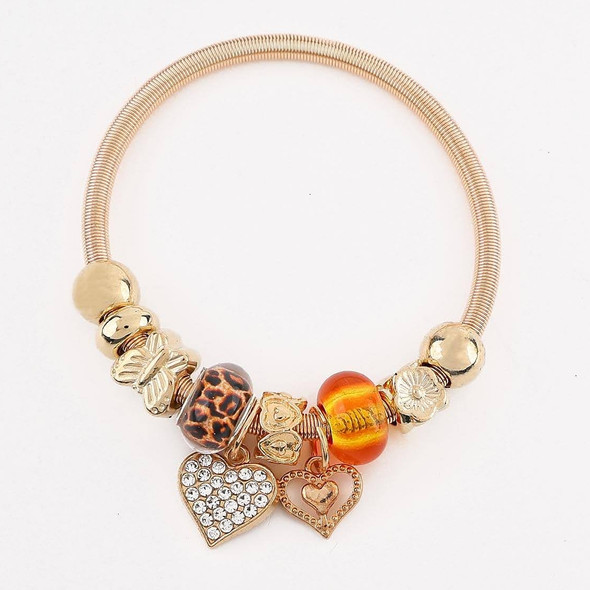 Spring Style Gold & Silver Leopard Bead & Heart Charm Bracelet .70 each