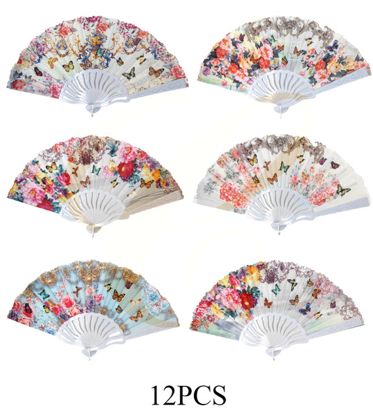 9" Floral & Butterfly Print Folding Hand Fan .70 each
