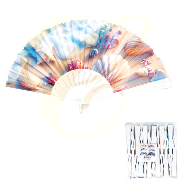 9" Ocean & Seashell Print Folding Hand Fan .70 each