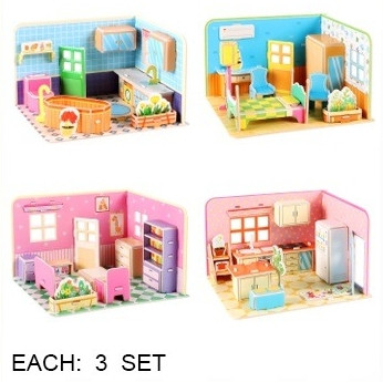 4 Pc Set 3D DIY Room Puzzle Set Educational Building Toy .75 each set