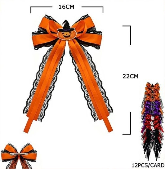 8.7" Halloween Lace Bow Hair Clip .70 each